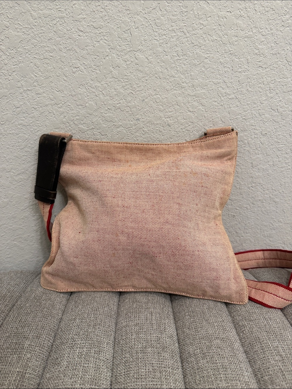 Prada Beige-Pink Canvas Crossbody with Red-Trim Strap - Picture 3 of 12